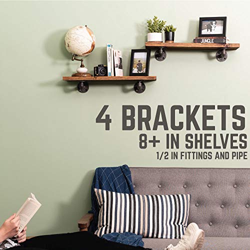 Industrial Pipe Shelf Brackets, 6 Inch, 4 Pack – Wall Mounted Double Flange Floating Shelf Hardware, Rustic Vintage-Style Shelving Support Set - view 3