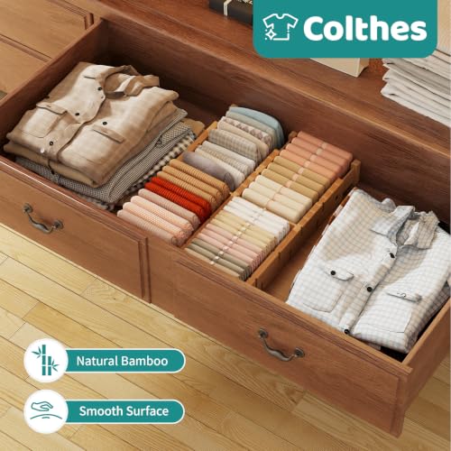 6 Pack Bamboo Drawer Dividers with Inserts, Kitchen Adjustable Drawer Organizers, Expandable Organization for Home, Dressers, 6 Dividers with 12 Inserts - view 6