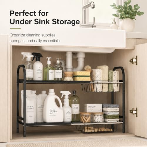 Expandable 2 Tier Under Sink Organizer with 4 Baskets, 17.32"-30.31" Width - view 2