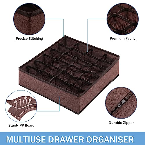 Foldable Storage Cubes Drawer Underwear Organizer Dividers， under Cabinet Organizer 24-Cell Fabric Storage Boxes for Lingerie,Socks,Ties （Coffee） - view 6