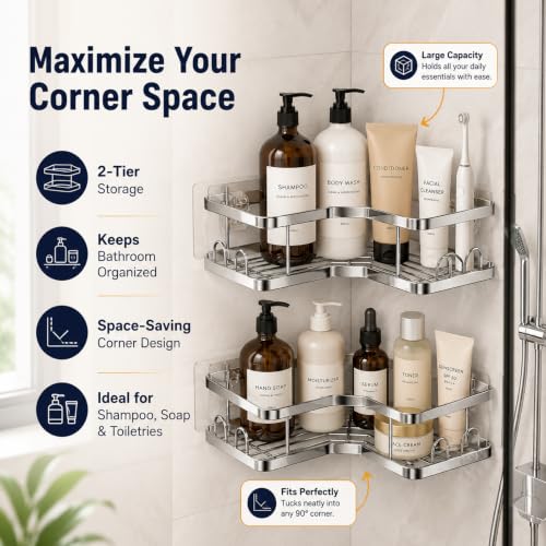 5 Pack Corner Shower Caddy, Adhesive Stainless Steel Shower Shelves - view 6