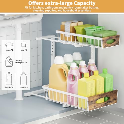 2 Pack Metal Under Sink Organizer with Sliding Drawer, White - view 6