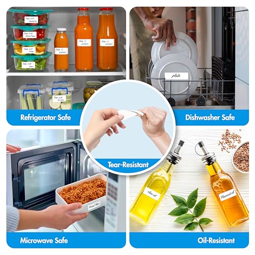 1000 Removable Food Labels, Water/Oil/Tear Resistant Blank Stickers with Perforation Line for Food Containers, Freezer, Fridge, Jars, Pantry, Organization (1” x 2”) - view 5