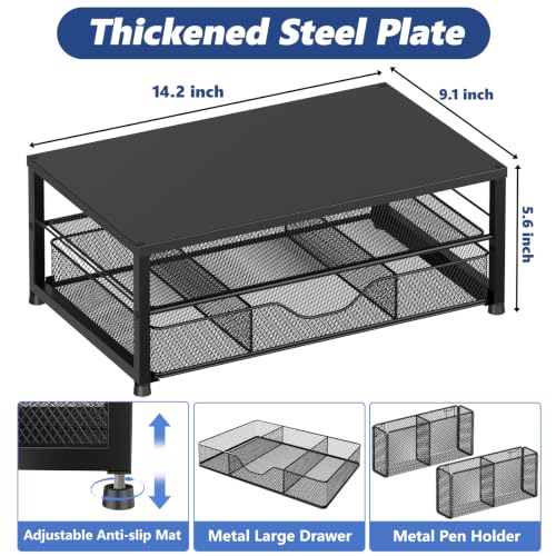 Desk Organizer and Accessories, 2-Tier Computer Monitor Stand Riser with Drawer and 2 Pen Holders, Laptop Stand, Office Desk Accessories for Office Supplies, Black - view 3
