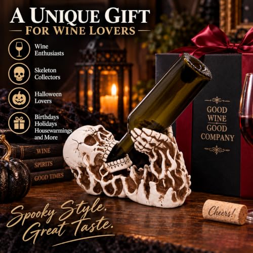 Gothic Skeleton Wine Bottle Holder – Skull Wine Rack with Skeleton Hands, Creepy Halloween Bar Decor, Gothic Kitchen Countertop Display, Unique Gift for Wine Lovers, 10 Inch - view 7