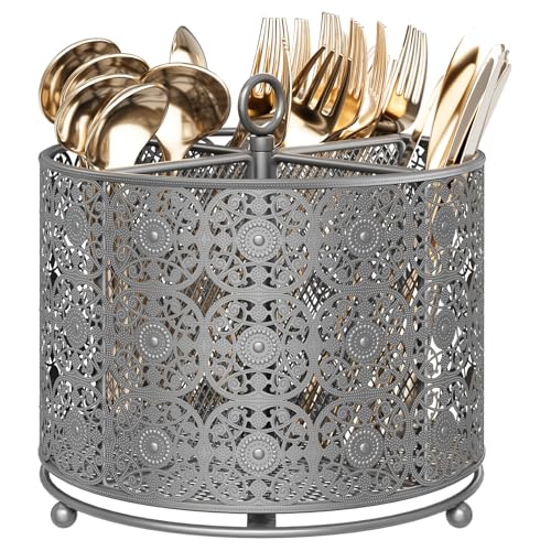 Rotating Utensil Caddy Countertop - 4 Compartments Large Capacity