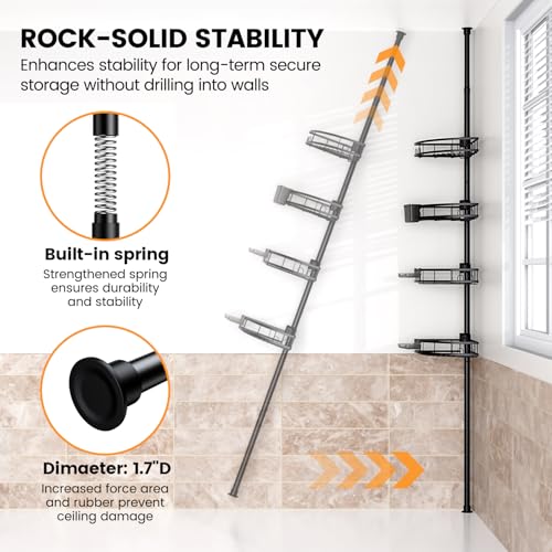 Adjustable Tension Pole Shower Caddy: Rustproof Corner Bathroom Organizer - view 6