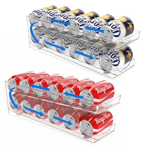 2 Packs FIFO Rolling Soda Can Organizer for Fridge, Holds 24 Cans