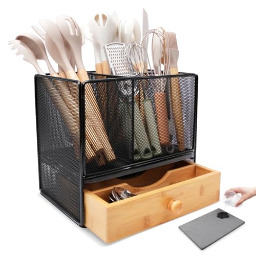 Kitchen Utensil Holder Countertop,Extra Large Utensil Organizer with Drawer