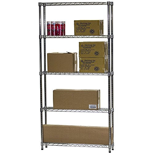 Shelving Inc. 8" d x 36" w x 64" h Chrome Wire Shelving with 5 Tier Shelves - view 4
