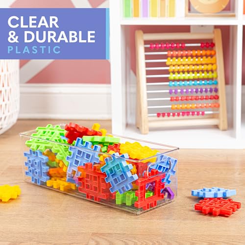 Plastic Food Storage 6 Pack Clear Container Bin with Handles for Organizing Kitchen, Pantry, Refrigerator, Freezer, Pantry, Cabinet, Closet, Bathroom. 16”x6”x5” - view 6
