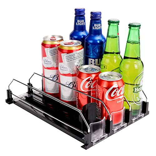 Drink Dispenser for Refrigerator, Self-Pushing Soda Can Organizer for Fridge, 3 Rows has been Assembled, Automatic Can Organizer with Spring Loaded for Refrigerator Holds 12 cans, Black