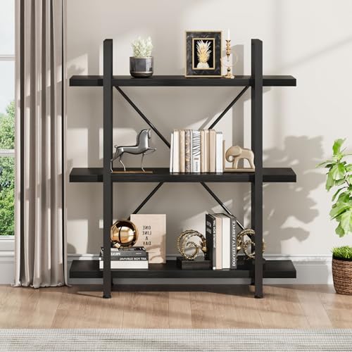 3 Tier Black Bookshelf, Industrial Small Metal Storage Book Shelves - view 4