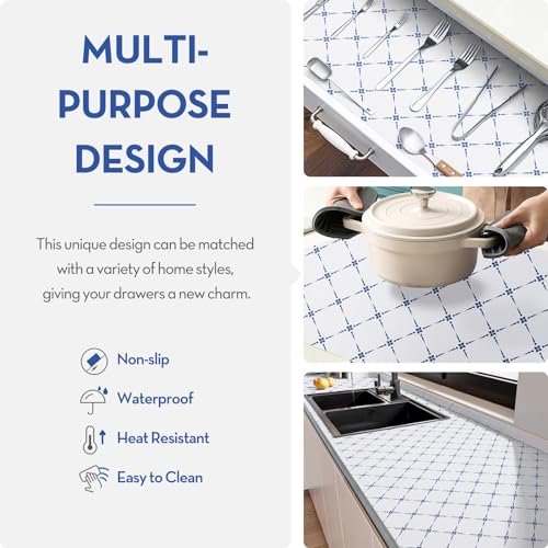 Drawer Shelf and Cabinet Liner, Thick Strong Grip,Shelf Liners Non-Adhesive Liners Protect Kitchen Cabinets and Cupboard, Bathroom Drawers,Under Sink Mat, 12" x10', Blue Stripe - view 6
