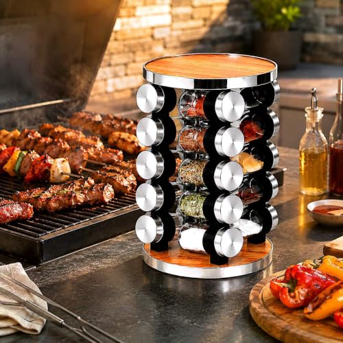 20 Jar Rotating Spice Rack, Wood & Stainless Steel Countertop - view 3