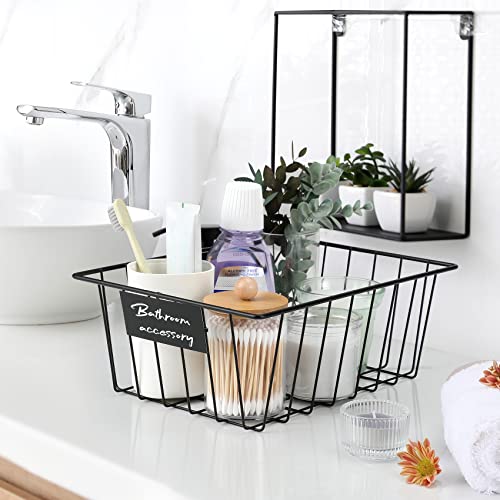 8 Pack Wire Storage Baskets for Organizing with Removable Tags, Pantry Organization Bins for Kitchen Cabinets, Closet - Metal Basket for Laundry, Garage, Refridge, Bathroom Countertop Organizer, Black - view 4