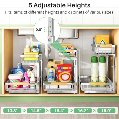 Under Sink Organizer, Thickened L-Shaped 2 Tier Pull Out Cabinet Storage - view 6