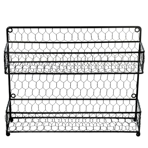 Spice Rack Wall Mount, Counter 2 Tier Spice Rack, over the Stove Seasoning Jar Storage Organizer, Black Metal Wire, Kitchen Farmhouse Style - view 6