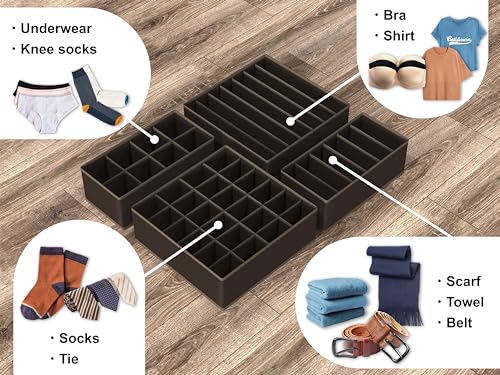 4-Pack Drawer Organizer Set for Underwear/Socks/Bra, Brown - view 4