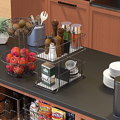 SimpleHouseware 2 Tier Cabinet Wire Basket Drawer Organizer, Brown - view 2