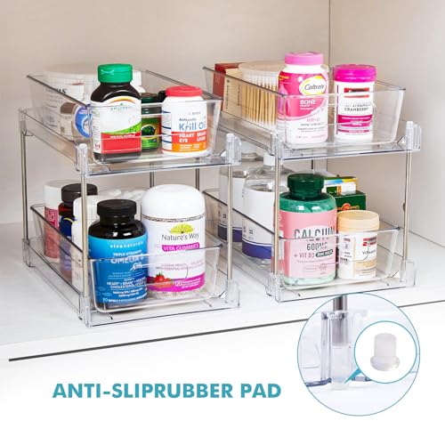 2 Pack Clear Bathroom Organizers and Storage, 2 Tier Pull Out Under Sink Cabinet Organizer Plastic Drawer Organization and Storage for Bathroom and Kitchen - view 6