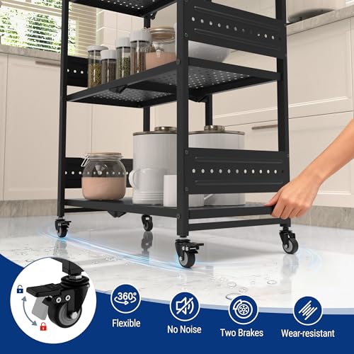 5-Tier Folding Shelf, No-Assembly Metal Storage Rack with Wheels, 750 lbs Capacity (with Leveling Feet), Collapsible Shelving Unit for Kitchen, Pantry, Bathroom & Closet Organization - view 6