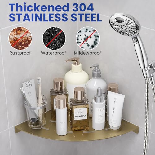 2 Pack Corner Shower Shelves Load Capacity 40 lbs 304 Stainless Steel Shower Corner Shelf Will not Rust 8in Shower Shelf for Inside Shower Brushed Gold Drilling Installation - view 4