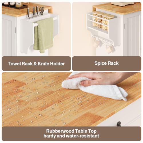 47.6" Kitchen Island with Storage, Drop Leaf, Knife Holder, White - view 3