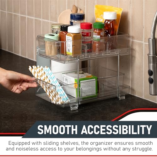 2-Tier Clear Pull-Out Drawer Organizer - Sleek, Compact & Sturdy Makeup and Closet Organizer - Easy Assembly Kitchen Storage Solution, Ideal for Makeup, Tools, Medicines & Snacks - view 7