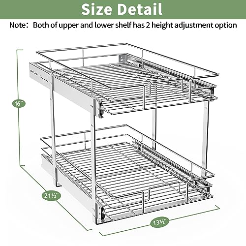 Pull Out Cabinet Organizer (13½"W x 21½"D),2 Tier Pull Out Storage Shelf Drawer Basket,Sliding Shelves for Base Cabinet Organization in Kitchen, Bathroom, Pantry - view 4