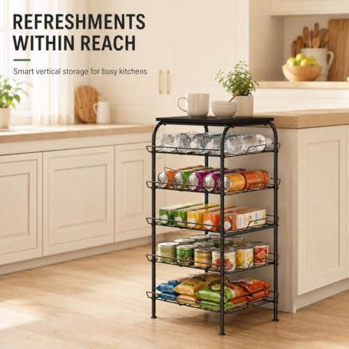 5 Tier Water Bottle Storage Rack Vertical Freestanding Bottled Water Organizer Large Capacity Beverage Drink Soda Can Holder Stand for Kitchen Pantry Home Party Food Storage, Black - view 4