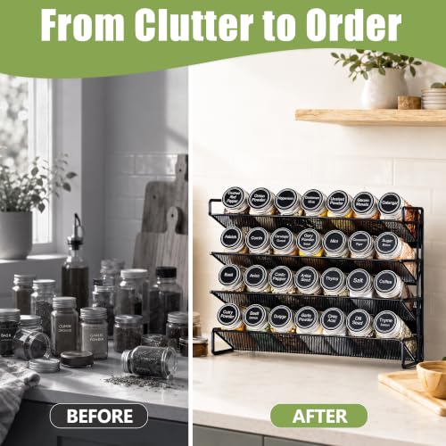 Spice Rack Organizer for Cabinet with 28 Spice Jars, 386 Spice Labels, Magnetic Spice Rack for Refrigerator, Seasoning Organizer for Countertop, Kitchen, Pantry, 13.2" W x 9.8" H, Black - view 4