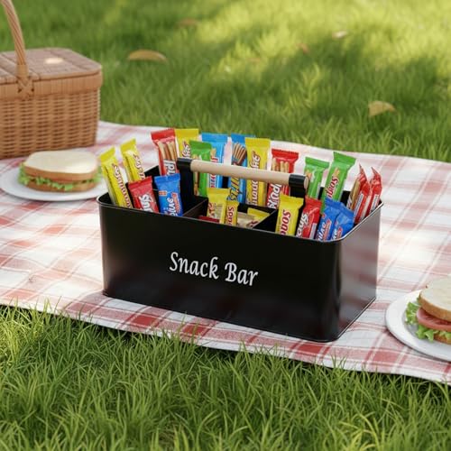 Snack Box Container for Countertop, Pantry Storage Bin with Handles, Snack Bar Organizer for Candy, 4-Compartment Food Container, Plastic Storage Bins for Kitchen, Office - view 7