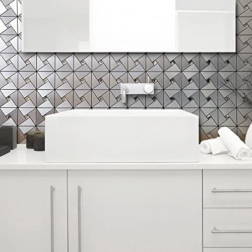 10-Sheet Peel and Stick Backsplash Metal Tile, Mixed Glass Self-Adhesive Mosaic Tiles, Stainless Steel Stick on Wall Tiles for Kitchen and Bathroom Backspalsh, Mirror Décor - view 4
