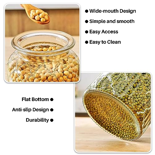 22 oz Clear Glass Canister with Cute Heart shaped Lids Set, Food Storage Glass Jars with Airtight Lids for Kitchen and Dining Room, Grid/Set of 2 - view 5