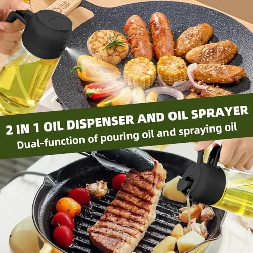 Oil Sprayer & Dispenser | 16oz / 470ml | 2-in-1 | Food-Grade | For Cooking/Air Fryer/BBQ | Black - view 2