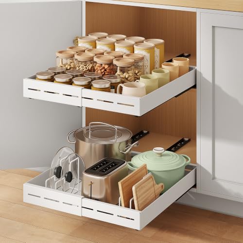 2 Pack Expandable Pull Out Cabinet Organizer 21"Deep 3 Rail Slide