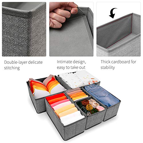 Foldable Underwear Drawer Organizer, Closet Dividers, Storage Box for Clothes, Socks (6 Bins, Gray) - view 2