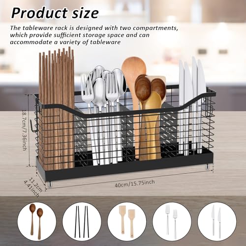 Metal Extra Large Utensil Holder for Kitchen Counter, 4-Compartment Utensil Drying Rack Cooking Utensil Holder Organizer Cutlery Spatula Fork Drainage Storage for Countertop Sink,15.8" x 4.4" x 7.4" - view 3