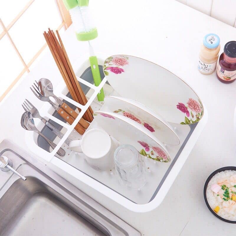 Collapsible Dish Drying Rack - Popup for Easy Storage, Drain Water Directly into The Sink, Room for Eight Large Plates, Sectional Cutlery and Utensil Compartment, Compact (Blue) - view 7