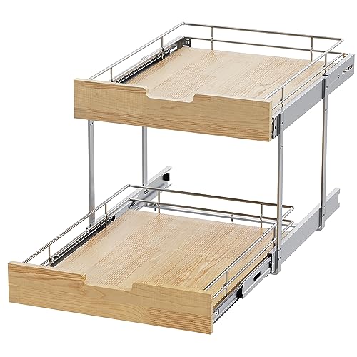 Pull Out Cabinet Organizer,Heavy-Duty Slide Out Shelf, Wood and Wire Basket, Pull Out Drawer for for Kitchen Under Sink Space, Pantry, Bathroom, 2 Tie 14 * 21 in - view 4