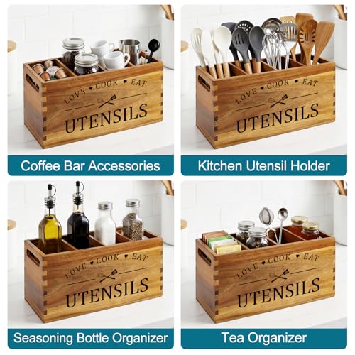 Acacia Wood Kitchen Utensil Holder Countertop Large Cooking Spoon Organizer - view 5