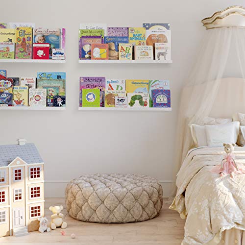 Denver Modern Wall Mount Floating Picture Ledge Shelf - Nursery Hanging Bookshelf - 30 Inch White Set of 4 - Mounting Hardware Included - view 6
