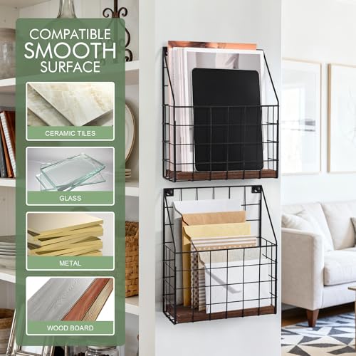 Mail Holder Magazine Basket 2Pack Black Wall Mount File Organizer Wood Rack - view 6
