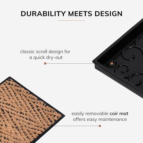 Heavy Duty Waterproof Rubber Shoe Storage Mat Organizer/Boot Storage Multi Use for Entryway with Coir, Tan and Black Insert, Fits 4 Pair (46.5" Wide) - view 4