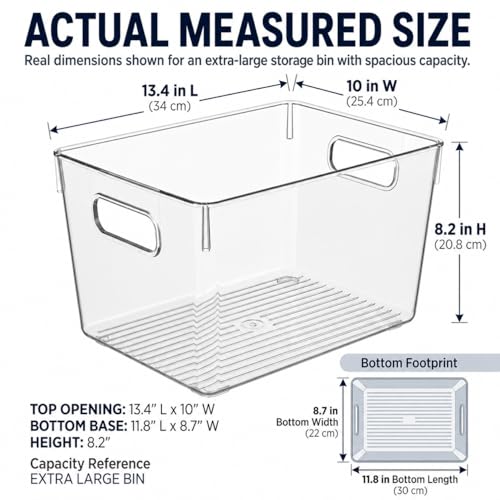 4 Pack Extra Large Clear Plastic Storage Bins 13x10x8in Organizers - view 3