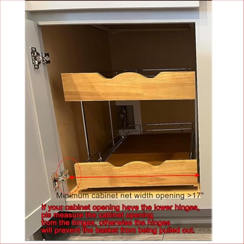 2 Tier Pull Out Cabinet Organizer (17" W x 21" D) Slide Out Wood Shelf Double Tier Kitchen Wire Basket With Chrome Finish… - view 3