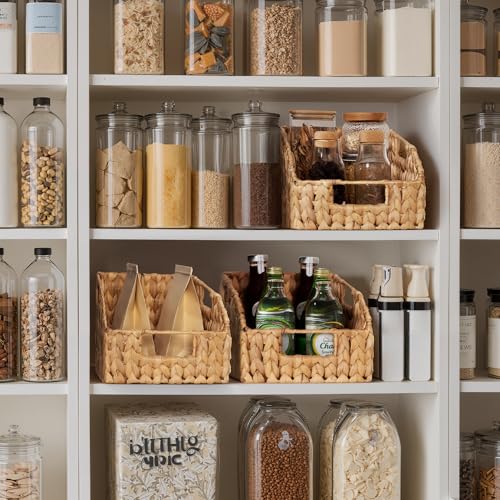 Pantry Baskets for Organizing, Wicker Basket with Built-in Handles, Handwoven Wicker Storage Baskets, Water Hyacinth for Shelves, 2 Pack - view 5