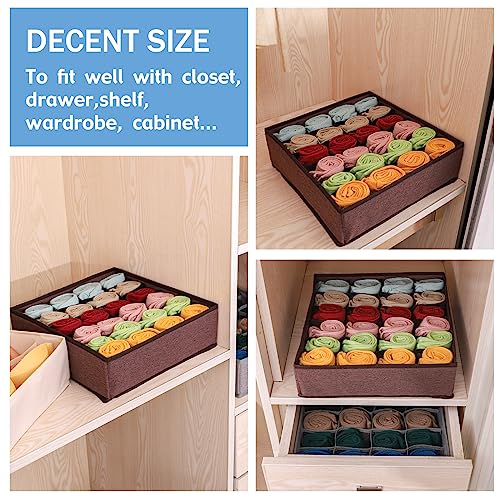 Foldable Storage Cubes Drawer Underwear Organizer Dividers， under Cabinet Organizer 24-Cell Fabric Storage Boxes for Lingerie,Socks,Ties （Coffee） - view 4