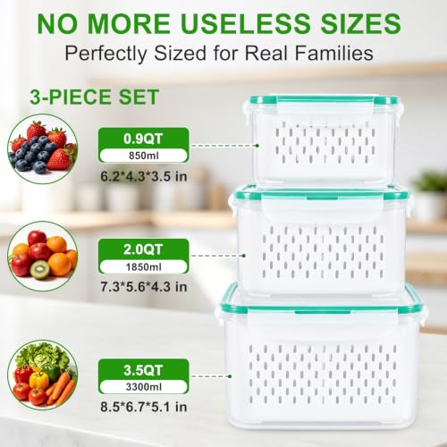 Thicker Produce Fruit Storage Containers for Fridge with Colander &Dividers - view 2